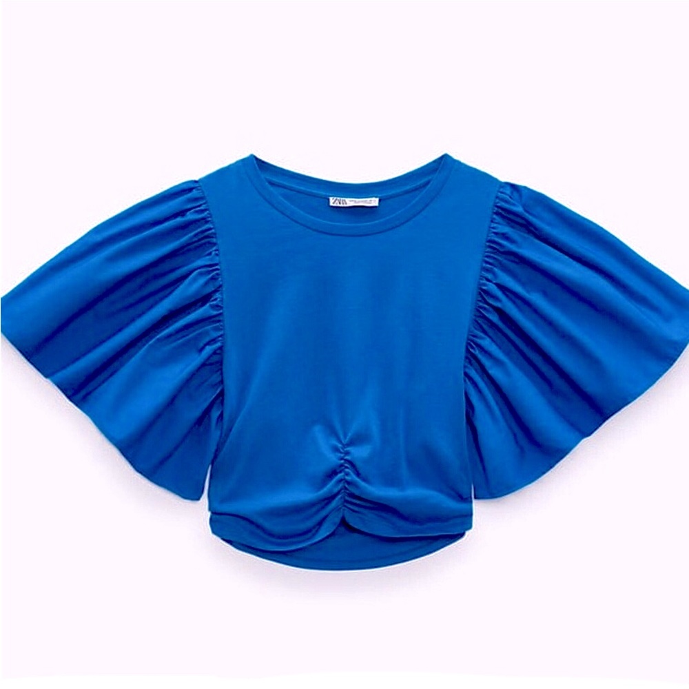 NWT Zara Ruffle Puff Sleeve Crop Top - Picture 5 of 7